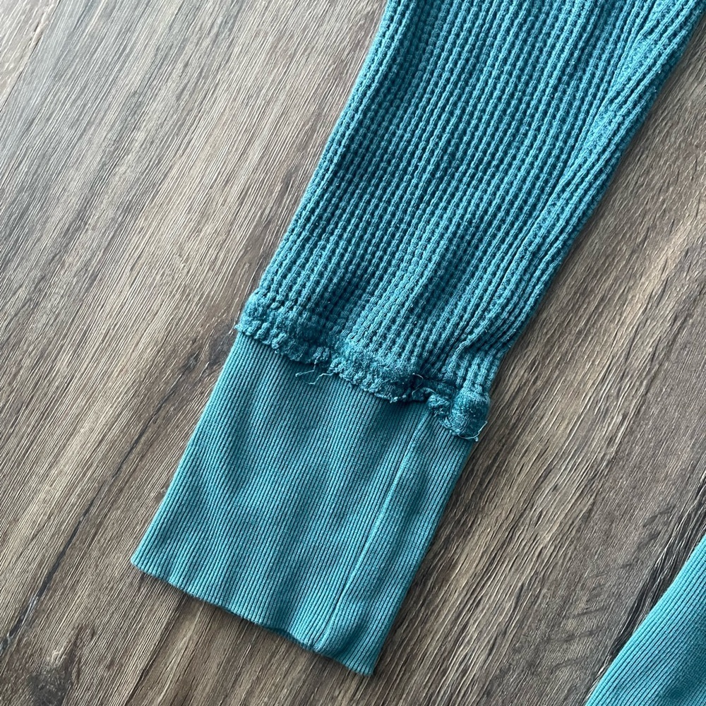 Sundance | Teal Blue Thermal Waffle Knit Drawstring Joggers Boho Cotton Blend - Picture 2 of 7